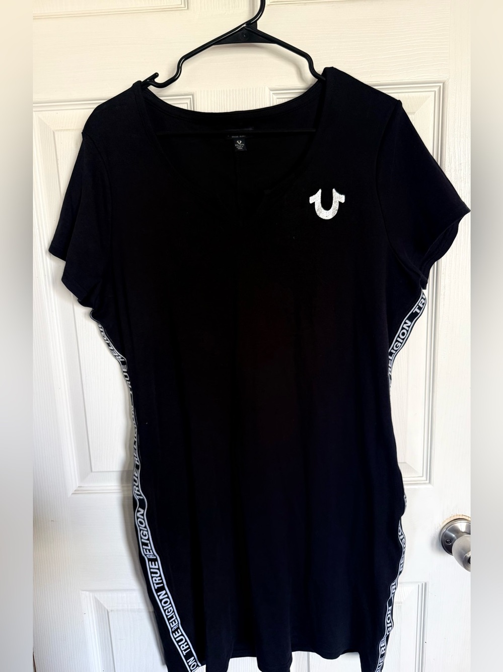 True Religion Black Short Sleeve Logo Tee with Side Tape